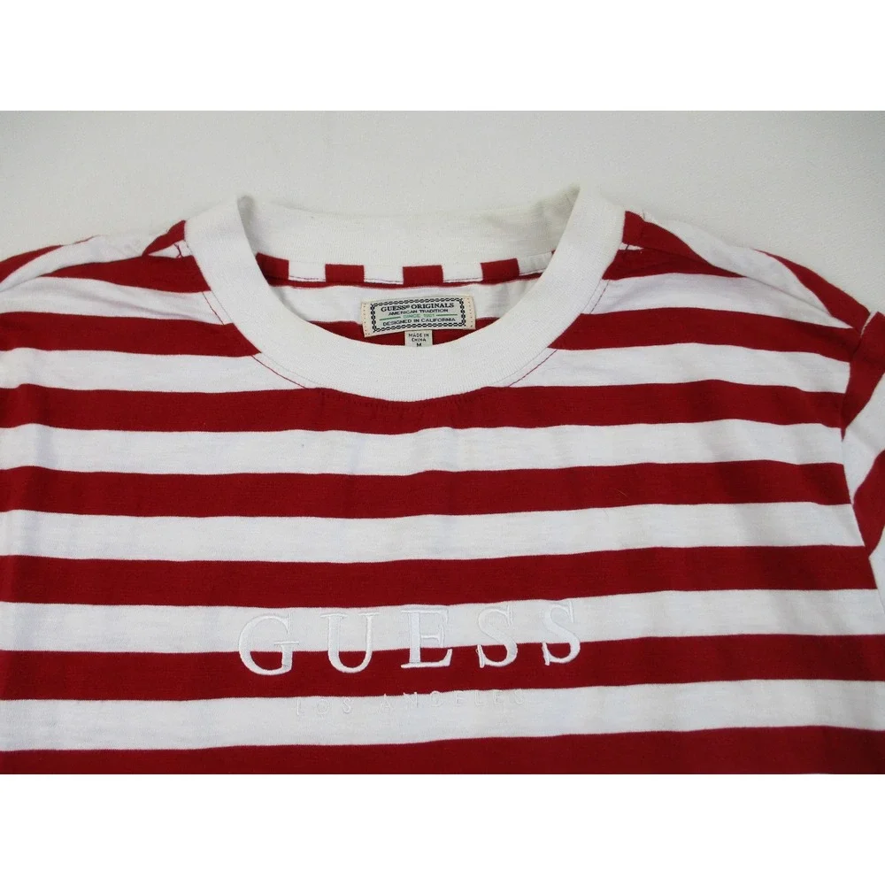 Guess Shirt Mens Medium Red White Striped Originals Embroidered Logo Vintage - Picture 3 of 9